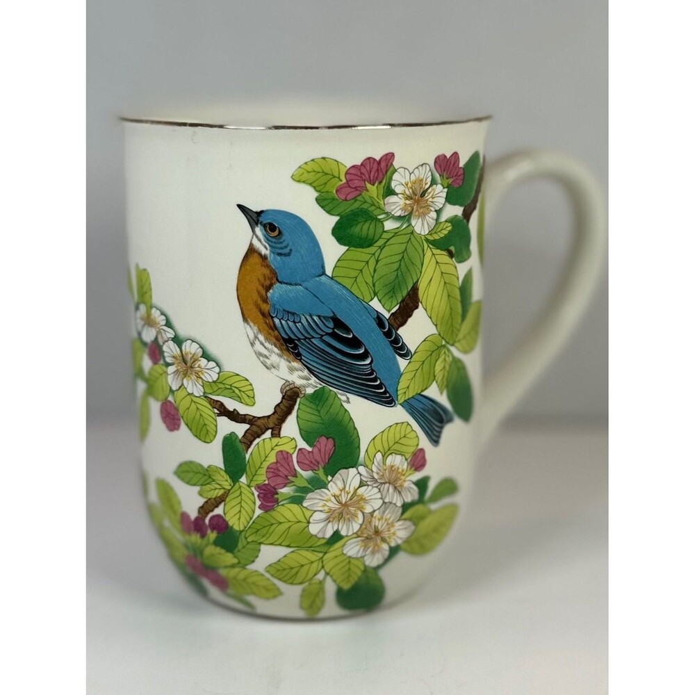 Vintage Otagiri Blue Bird with Flowers and Berries Coffee Mug Japan